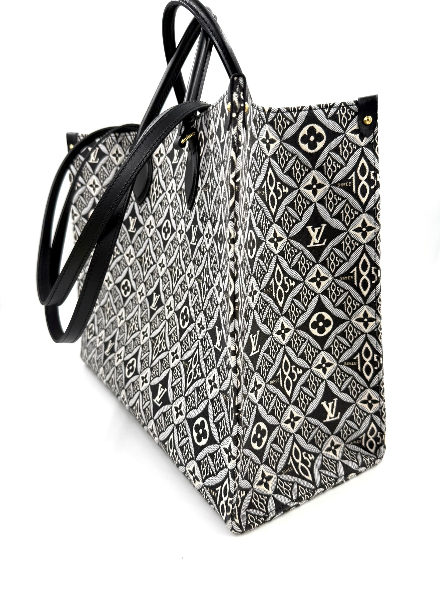 LOUIS VUITTON Onthego GM 1854 Edition große Designerhandtasche mit schwarz-weißem Monogramm und Ledergriffen
