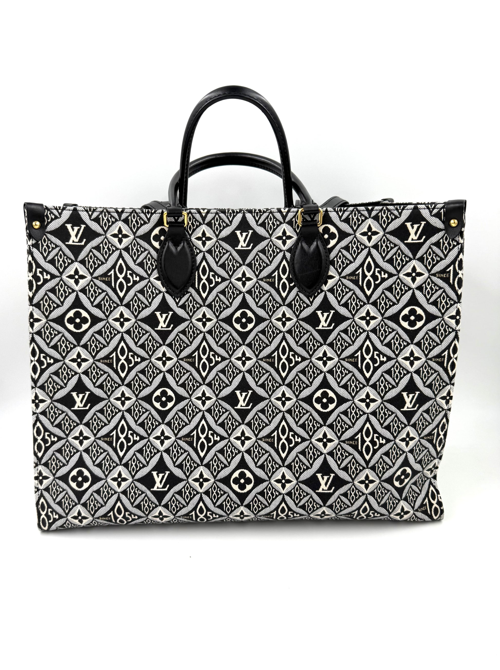 LOUIS VUITTON Onthego GM 1854 Edition große Designerhandtasche mit schwarz-weißem Monogramm und Ledergriffen