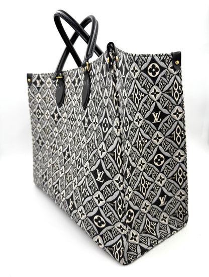 LOUIS VUITTON Onthego GM 1854 Edition große Designerhandtasche mit schwarzem und weißem Monogramm-Muster und Ledergriffen