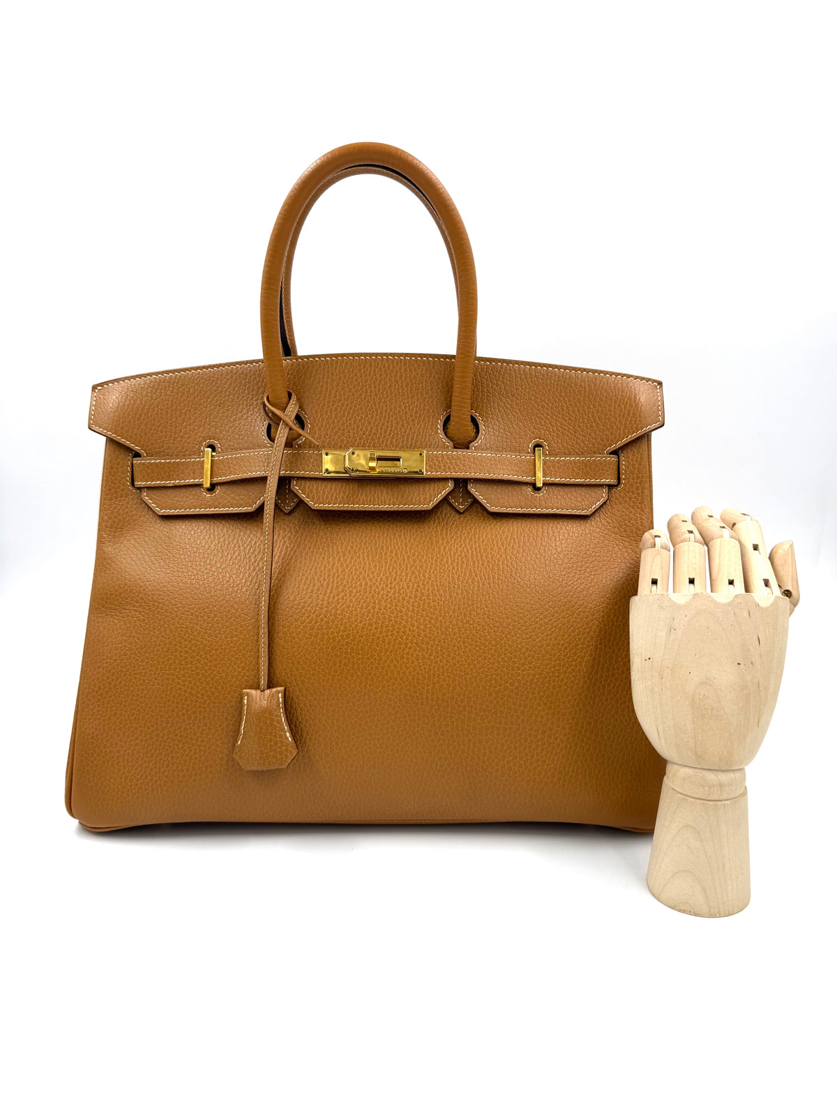HERMÈS Birkin 35 Ardennes Gold GHW in Braun mit goldfarbenen Beschlägen