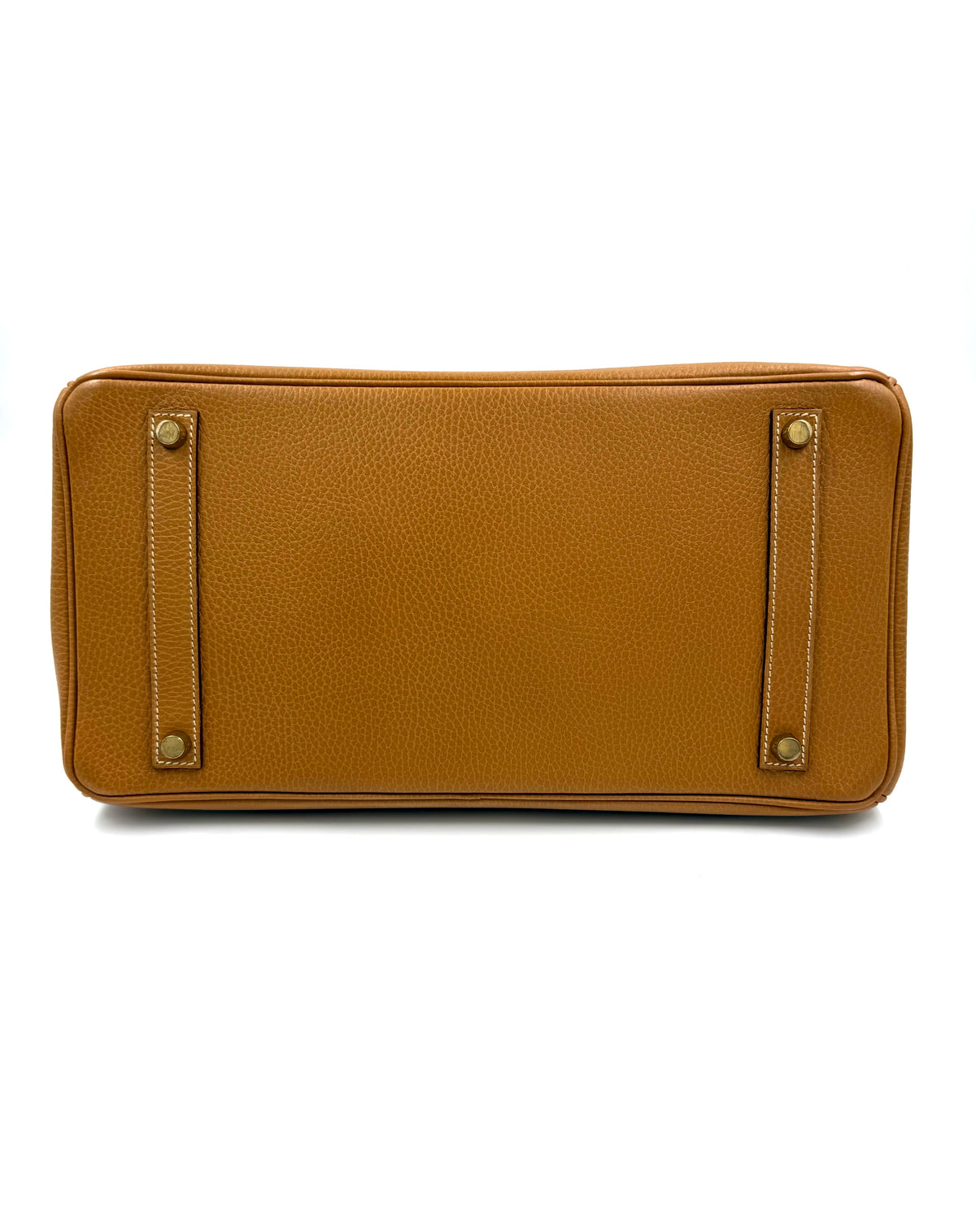 HERMÈS Birkin 35 Ardennes Gold GHW Unterseite der braunen Designerhandtasche
