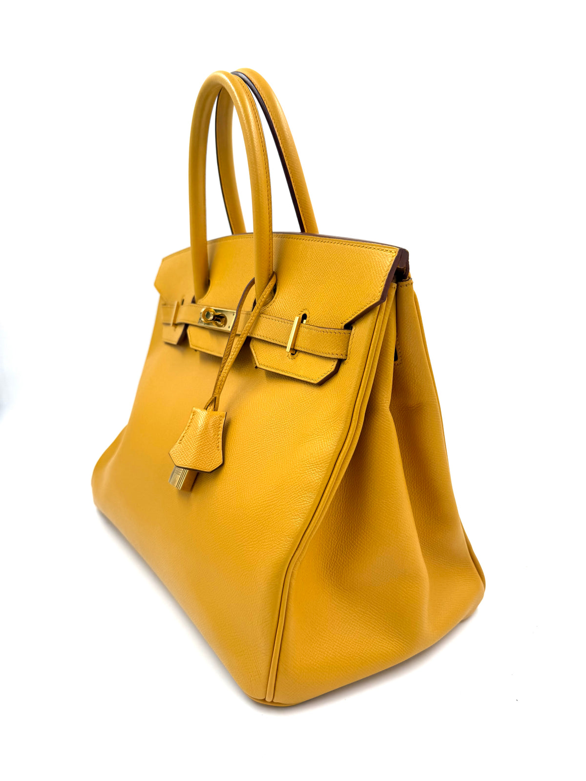 HERMÈS Birkin 35 Courchevel Gelb GHW gelbe Designerhandtasche mit goldfarbenen Beschlägen