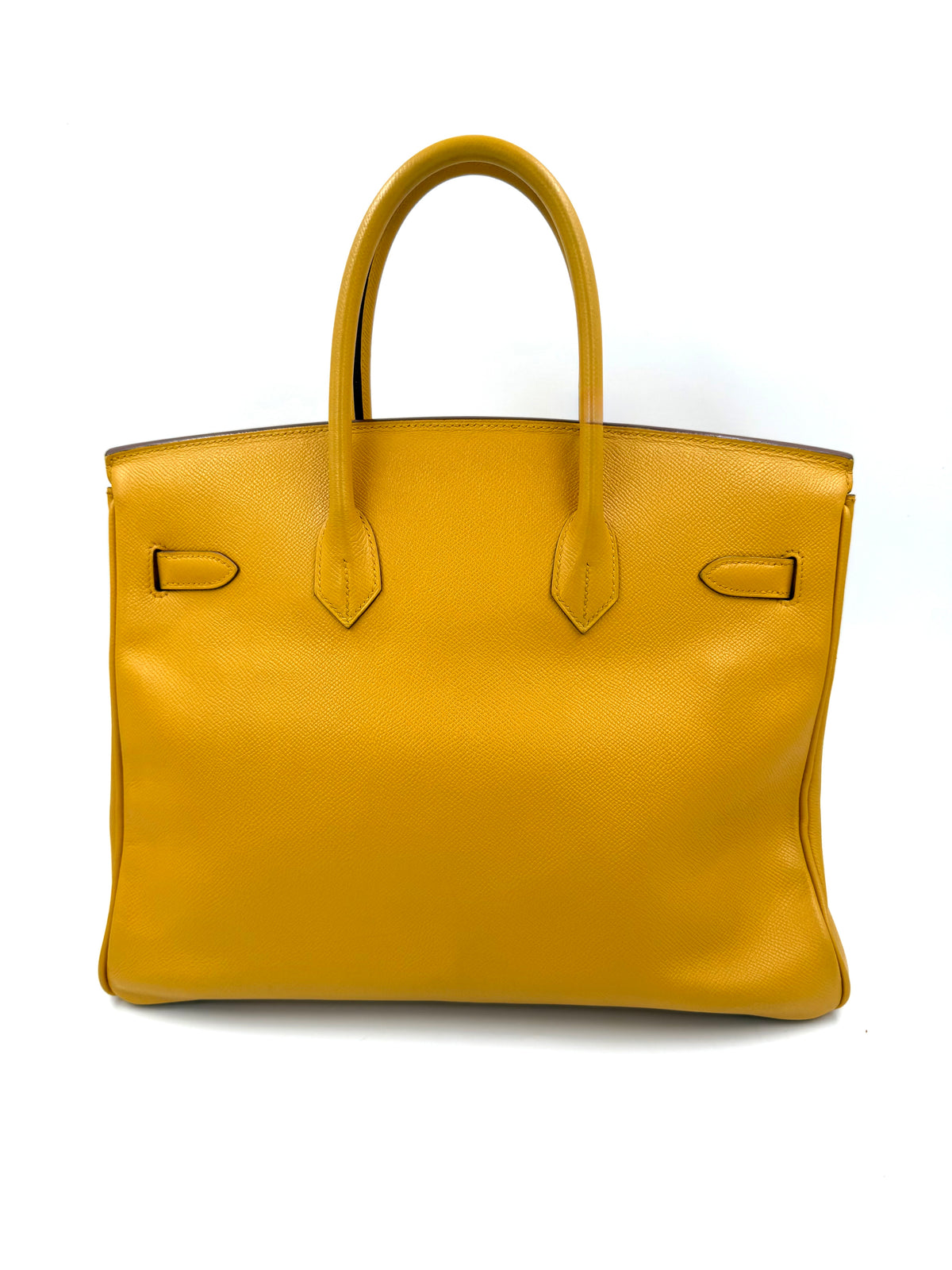 HERMÈS Birkin 35 Courchevel Gelb GHW, gelbe Designerhandtasche aus zweiter Hand