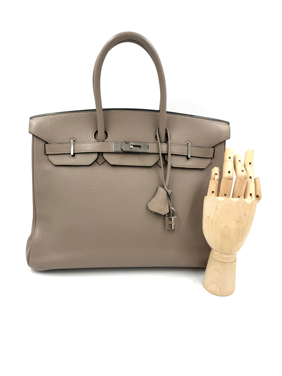 HERMÈS Birkin 35 Togo grau PHW, graue Designerhandtasche mit Palladiumbeschlägen