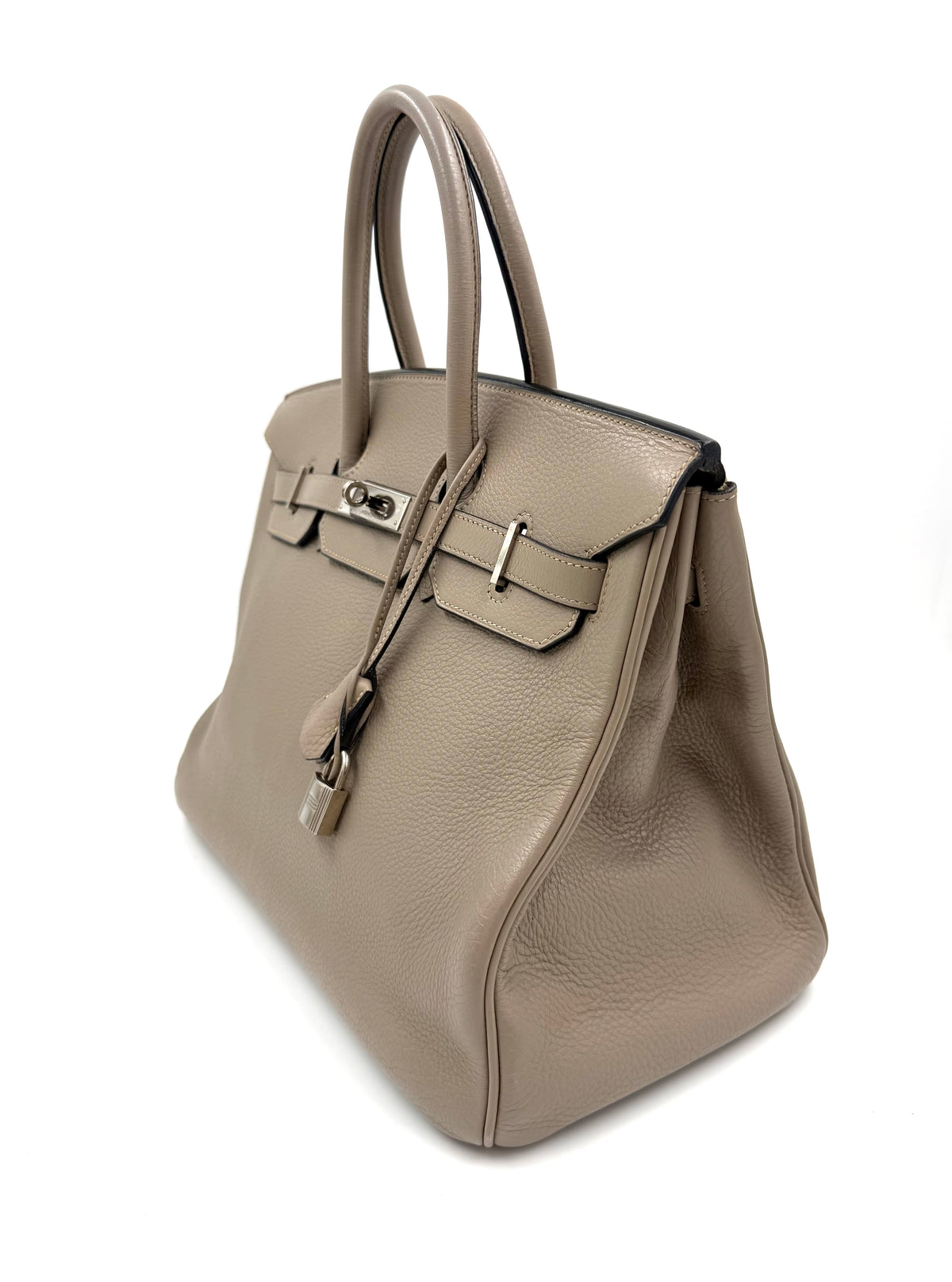 HERMÈS Birkin 35 Togo grau PHW, graue Designerhandtasche aus Leder mit silberfarbenen Beschlägen
