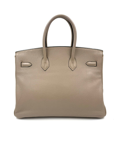 HERMÈS Birkin 35 Togo grau PHW, graue Designerhandtasche aus Togo-Leder