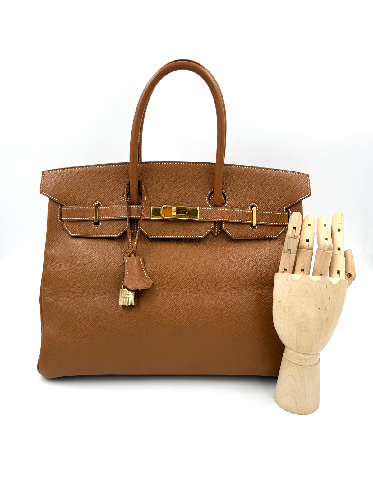 HERMÈS Birkin 35 Courchevel Gold GHW in Braun mit goldfarbenen Beschlägen