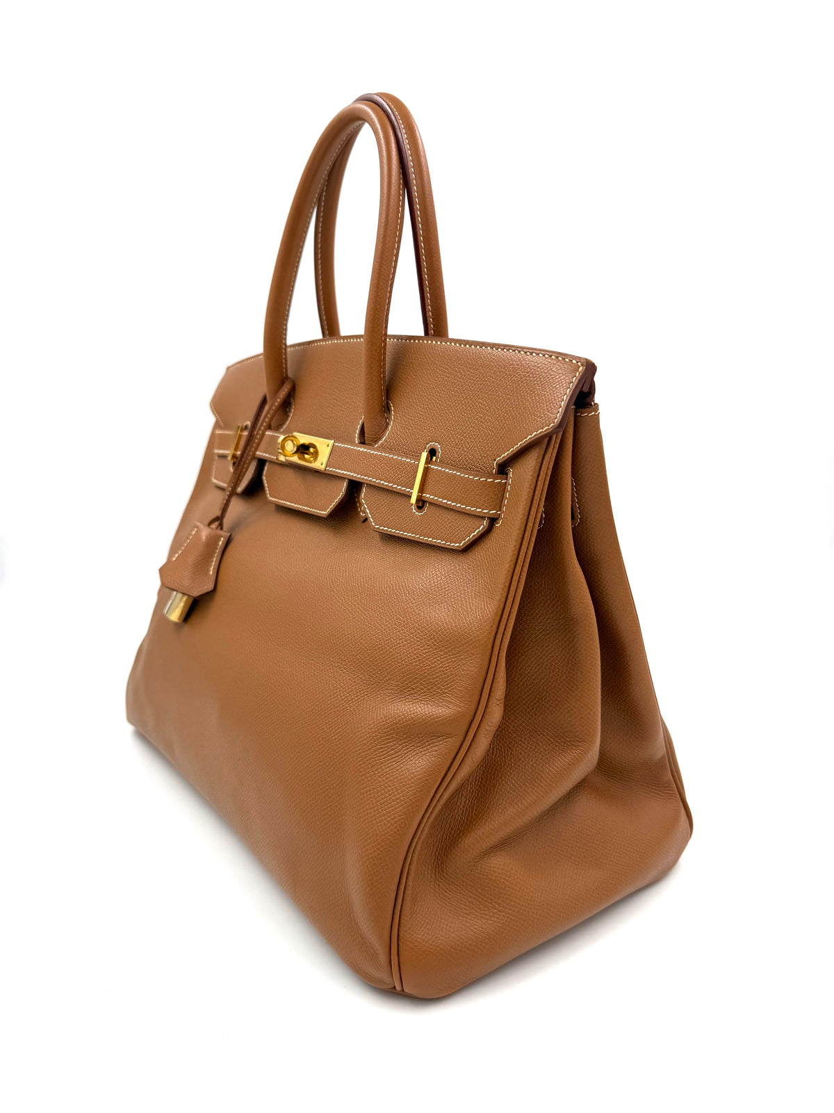 HERMÈS Birkin 35 Courchevel Gold GHW braune Designerhandtasche aus zweiter Hand mit goldfarbenen Beschlägen
