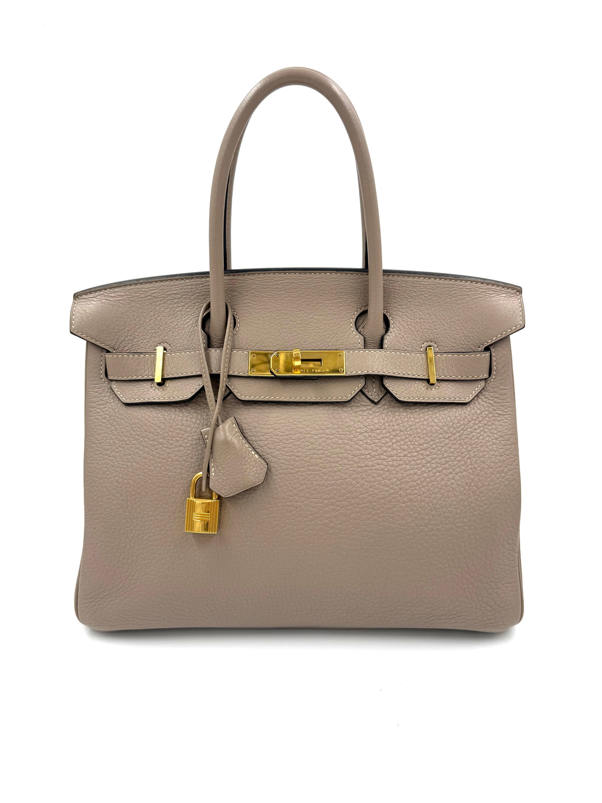 HERMÈS Birkin 30 Clemence Gris GHW graue Handtasche mit goldfarbenen Beschlägen