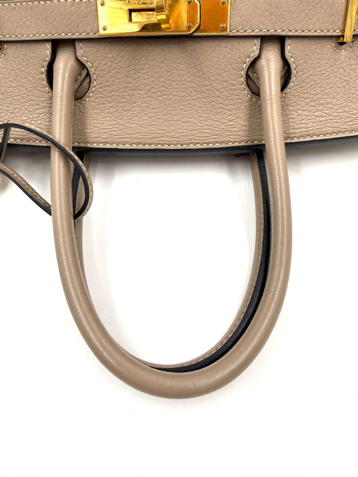 HERMÈS Birkin 30 Clemence Gris GHW mit grauen Lederhenkeln und goldfarbenem Verschluss