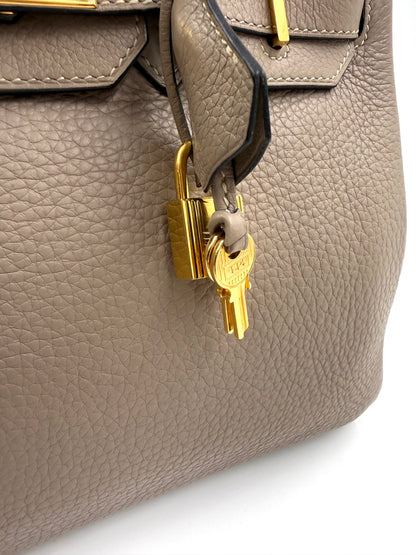 HERMÈS Birkin 30 Clemence Gris GHW mit goldfarbenem Schloss und Schlüsseln