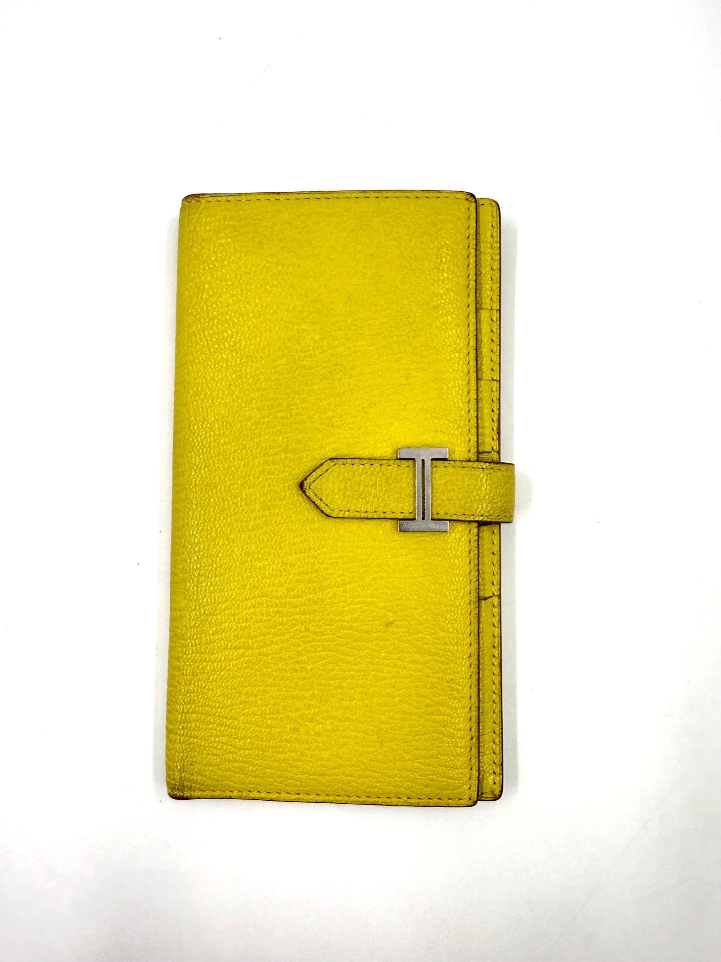 HERMÈS Bearn Wallet Mysoreleder Lime PHW Geldbörse aus limonengrünem Leder mit silberner Schließe