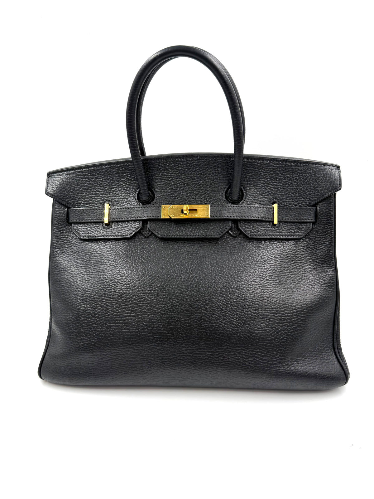 HERMÈS Birkin 35 Ardennes schwarz GHW, schwarze Designerhandtasche aus zweiter Hand