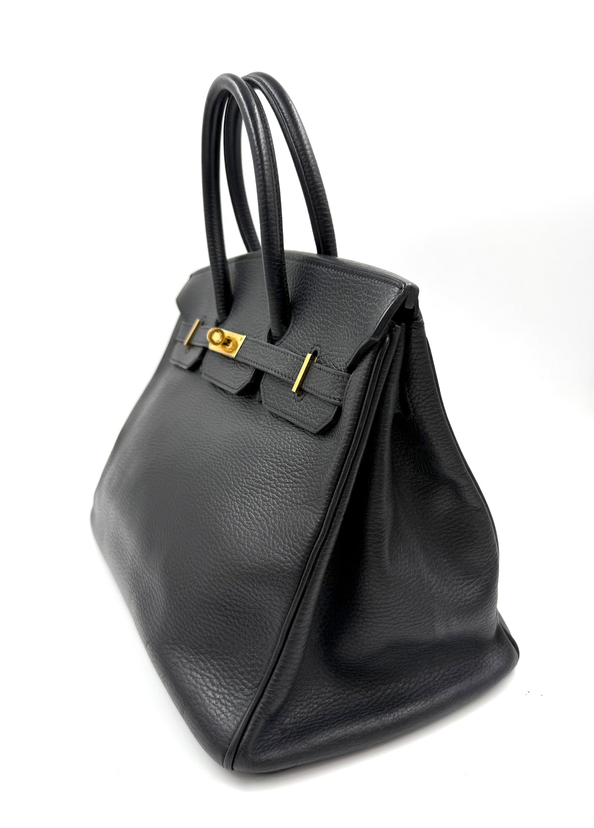 HERMÈS Birkin 35 Ardennes schwarz GHW, schwarze Designerhandtasche mit goldfarbenen Beschlägen
