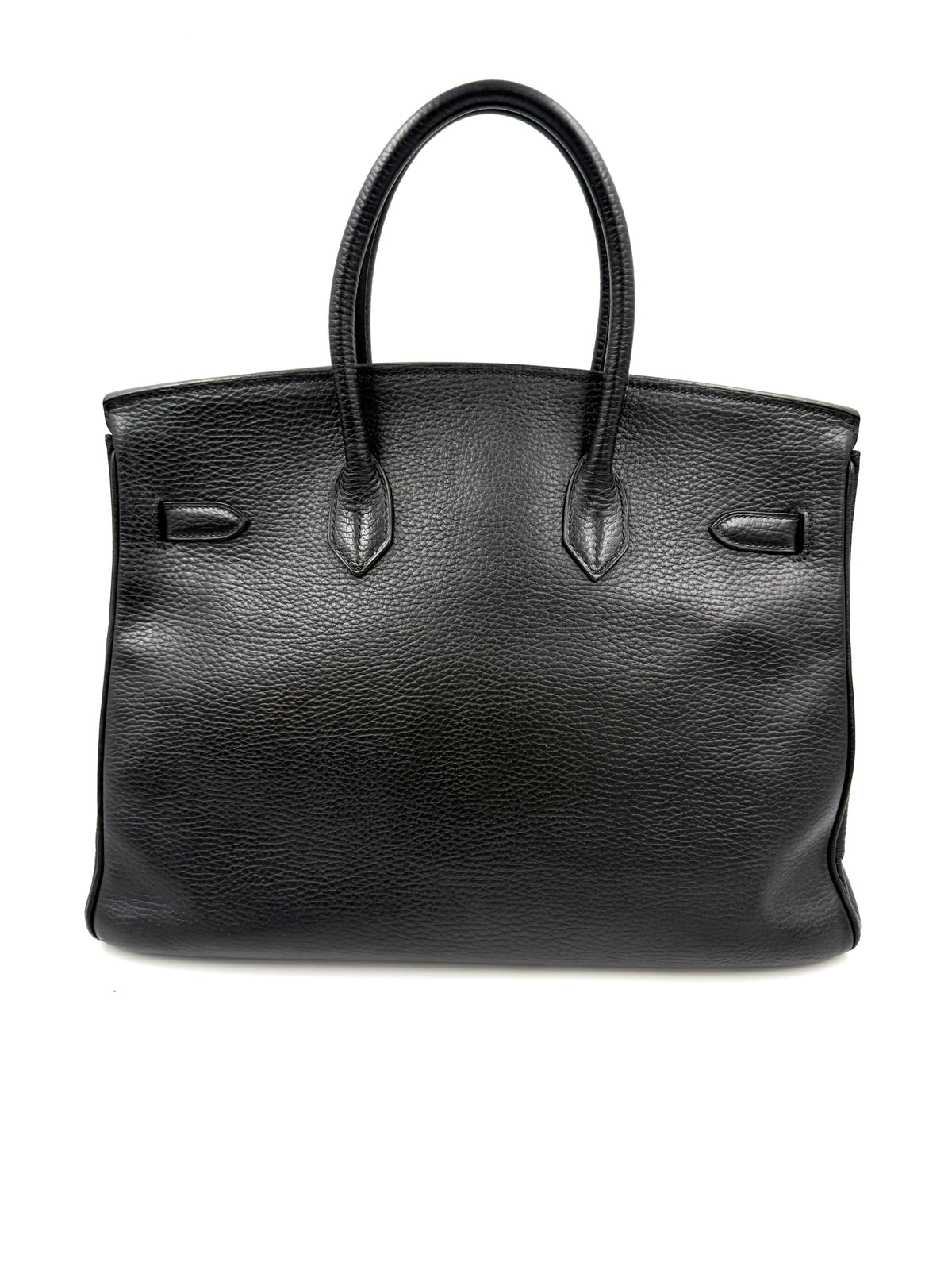 HERMÈS Birkin 35 Ardennes schwarz GHW schwarze Secondhand Designerhandtasche mit zwei Henkeln