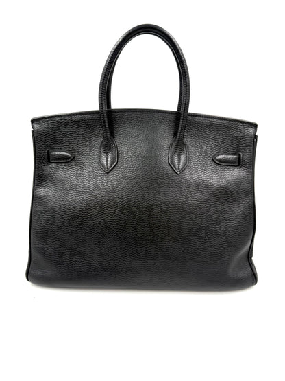 HERMÈS Birkin 35 Ardennes schwarz GHW schwarze Secondhand Designerhandtasche mit zwei Henkeln