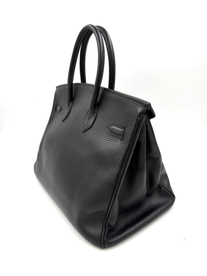 HERMÈS Birkin 35 Ardennes schwarz GHW schwarze Handtasche mit zwei Henkeln