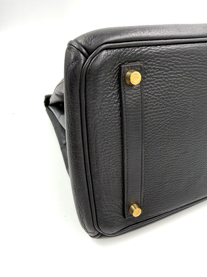 HERMÈS Birkin 35 Ardennes schwarz GHW, schwarze Designerhandtasche aus Leder mit goldfarbenen Beschlägen