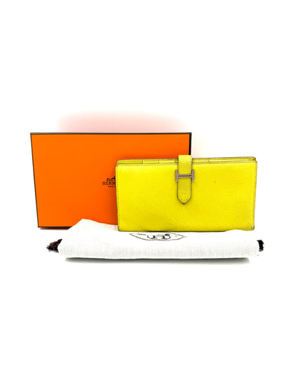 HERMÈS Bearn Wallet Mysoreleder Lime PHW in leuchtendem Gelb mit Originalverpackung und Staubbeutel