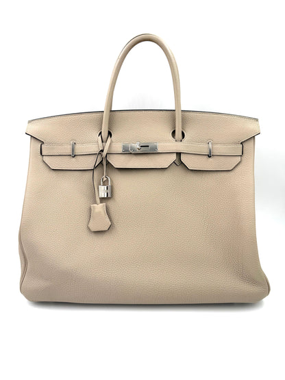 Hochwertige HERMÈS Birkin 40 Togo Gris Tourterelle PHW Designer Handtasche aus feinem Leder, elegant und stilvoll.