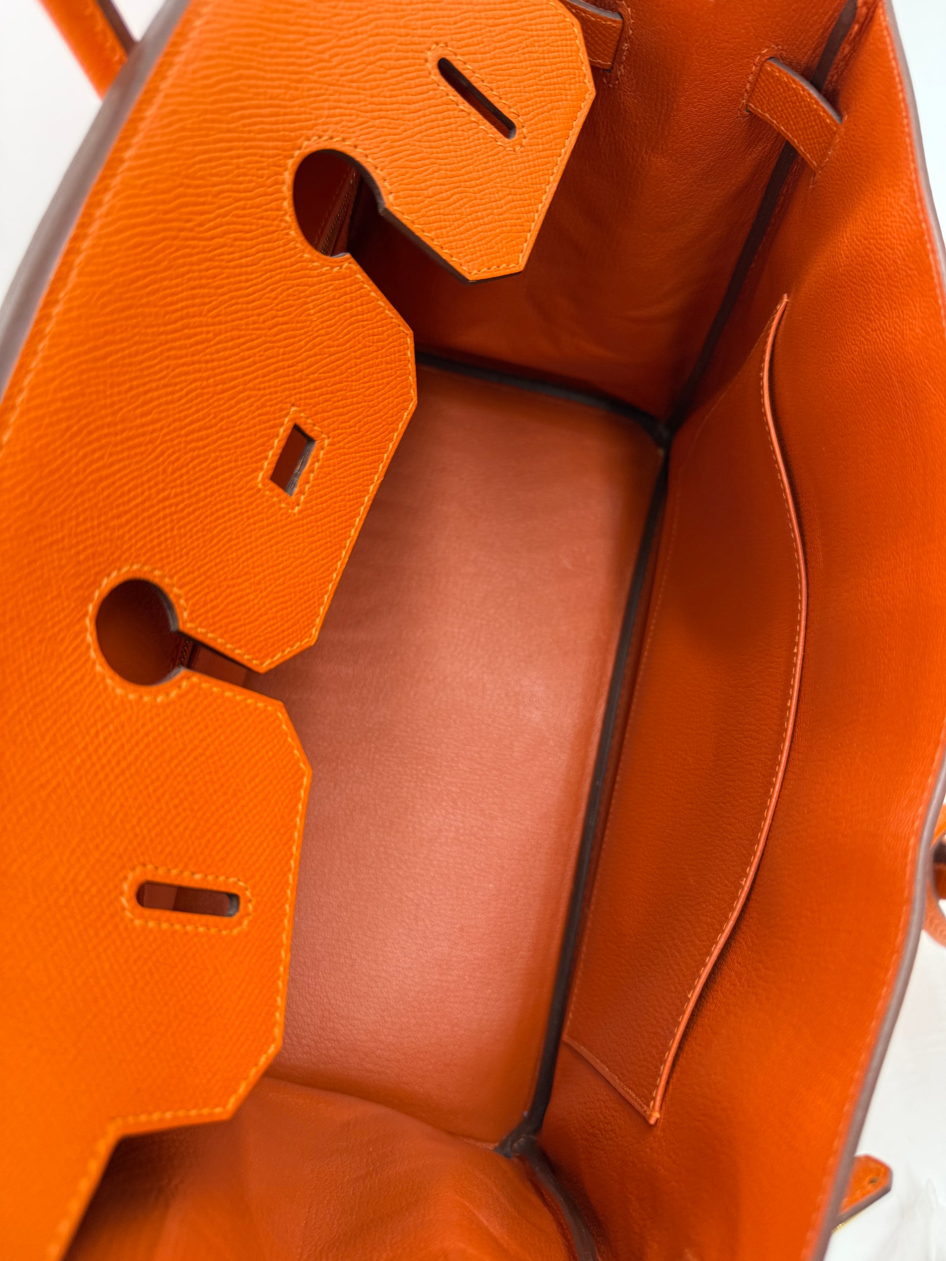 Innenansicht der HERMÈS Birkin 35 Epsom orange GHW, Galerieposition 13, hochwertige Designerhandtasche Second Hand
