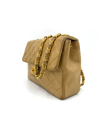 CHANEL Timeless Single Flap Square small beige GHW