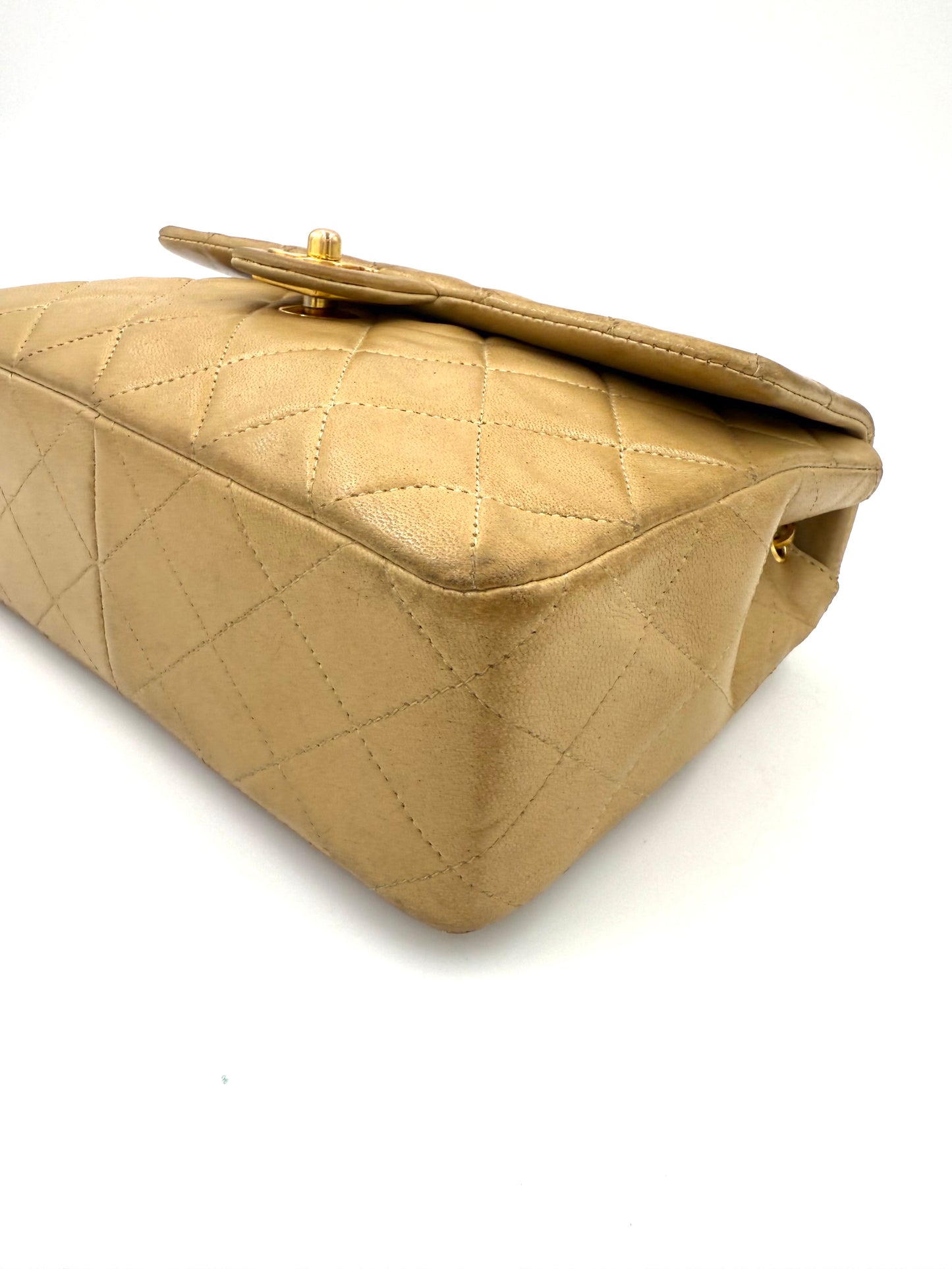 CHANEL Timeless Single Flap Square small beige GHW