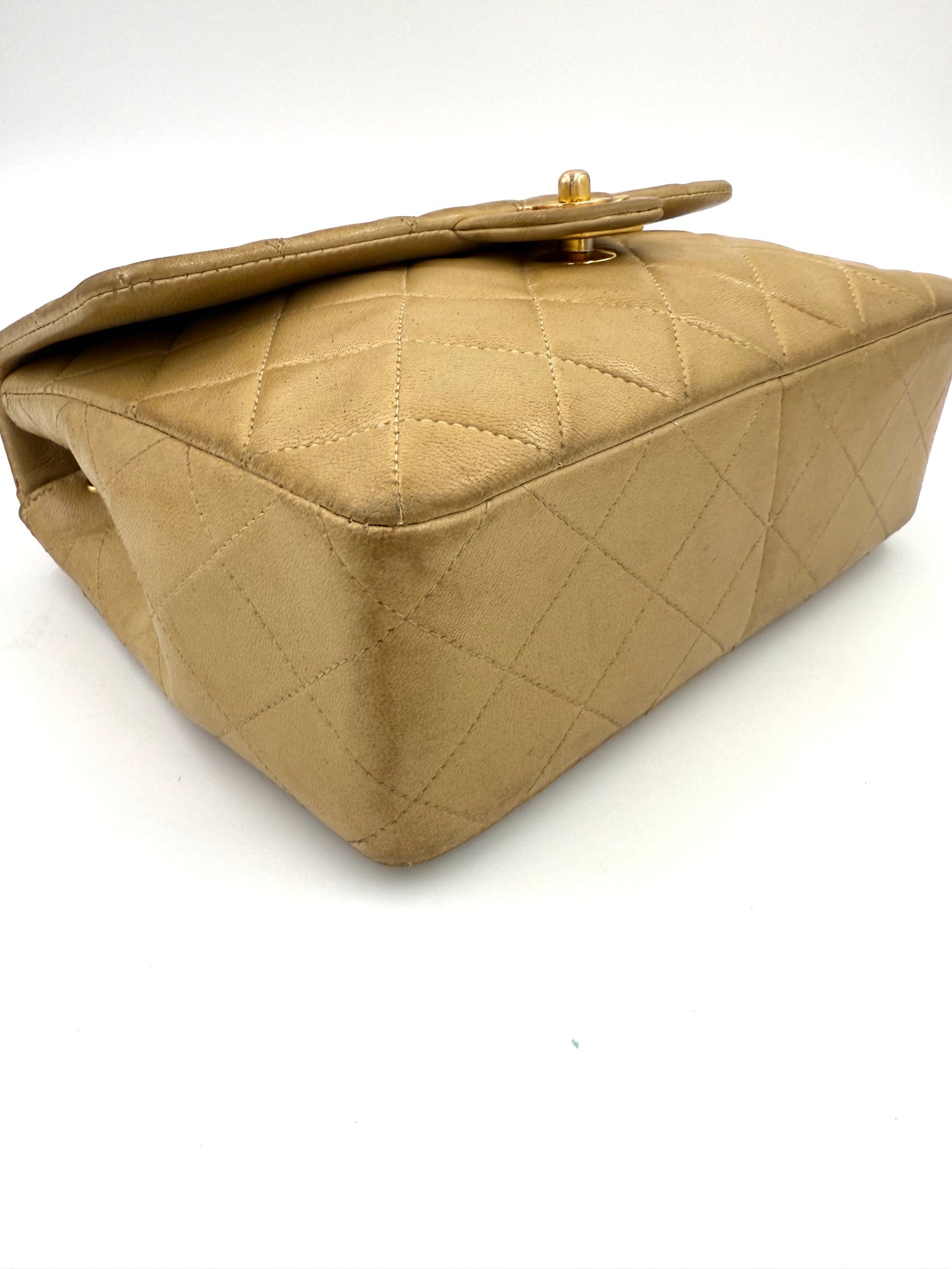 CHANEL Timeless Single Flap Square small beige GHW