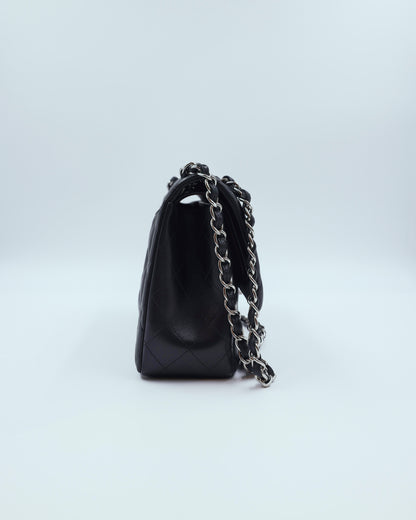 CHANEL Timeless Double Flap Jumbo schwarz SHW schwarze gesteppte Designerhandtasche mit silbernem Kettenriemen