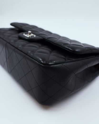 CHANEL Timeless Double Flap Jumbo schwarz SHW schwarze gesteppte Designerhandtasche mit silberfarbenem Verschluss
