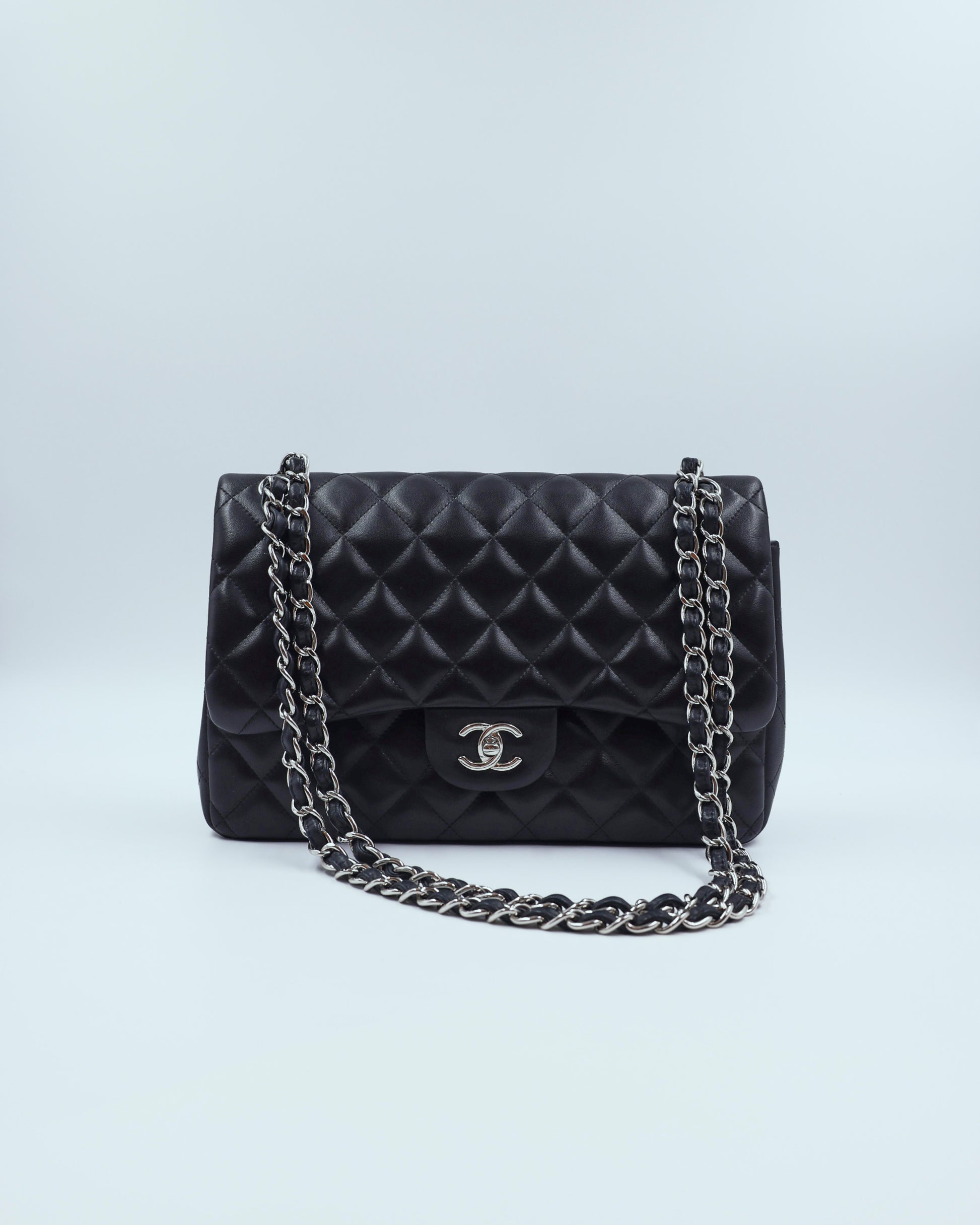 CHANEL Timeless Double Flap Jumbo schwarz SHW schwarze gesteppte Designerhandtasche mit Kettenriemen