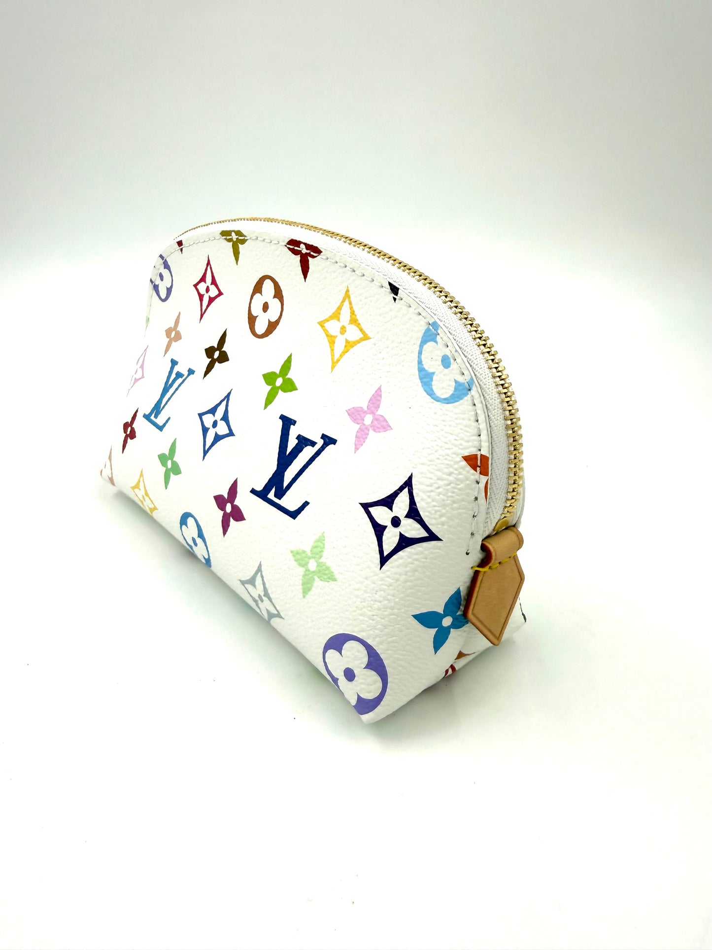 LOUIS VUITTON Pochette Cosmetique Multicolor x Murakami weiße Kosmetiktasche mit buntem Monogramm und goldfarbenem Reißverschluss