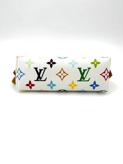 LOUIS VUITTON Pochette Cosmetique Multicolor x Murakami weiße Designer Tasche mit buntem Monogramm-Print von unten sichtbar