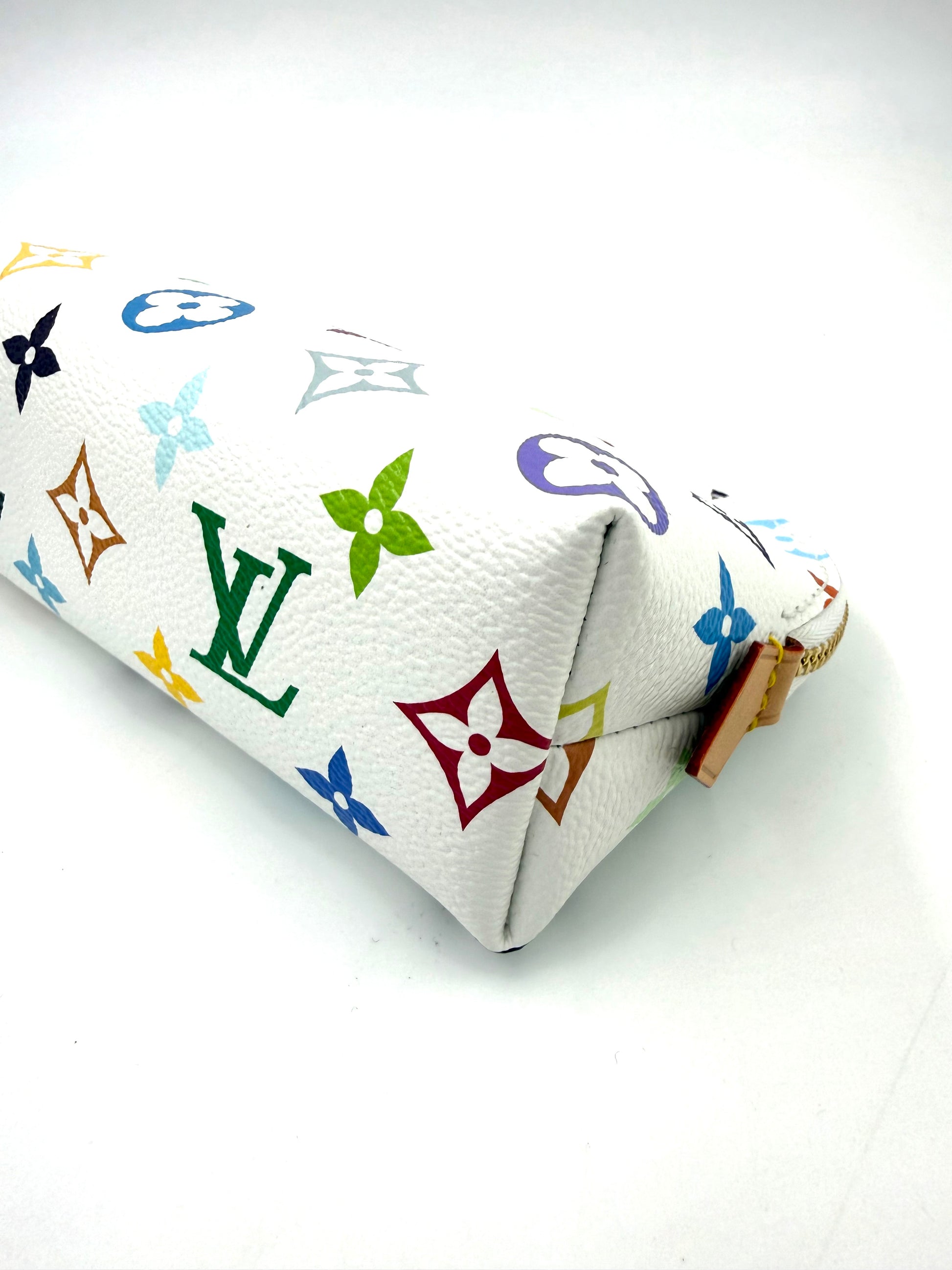 LOUIS VUITTON Pochette Cosmetique Multicolor x Murakami weiße Designer Clutch mit farbigem Monogramm-Print und Reißverschlussdetail