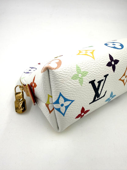 LOUIS VUITTON Pochette Cosmetique Multicolor x Murakami weiße Designer Tasche mit buntem Monogramm und goldfarbenem Schloss