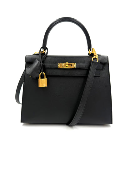 HERMÈS Kelly 25 Epsom Schwarz GHW