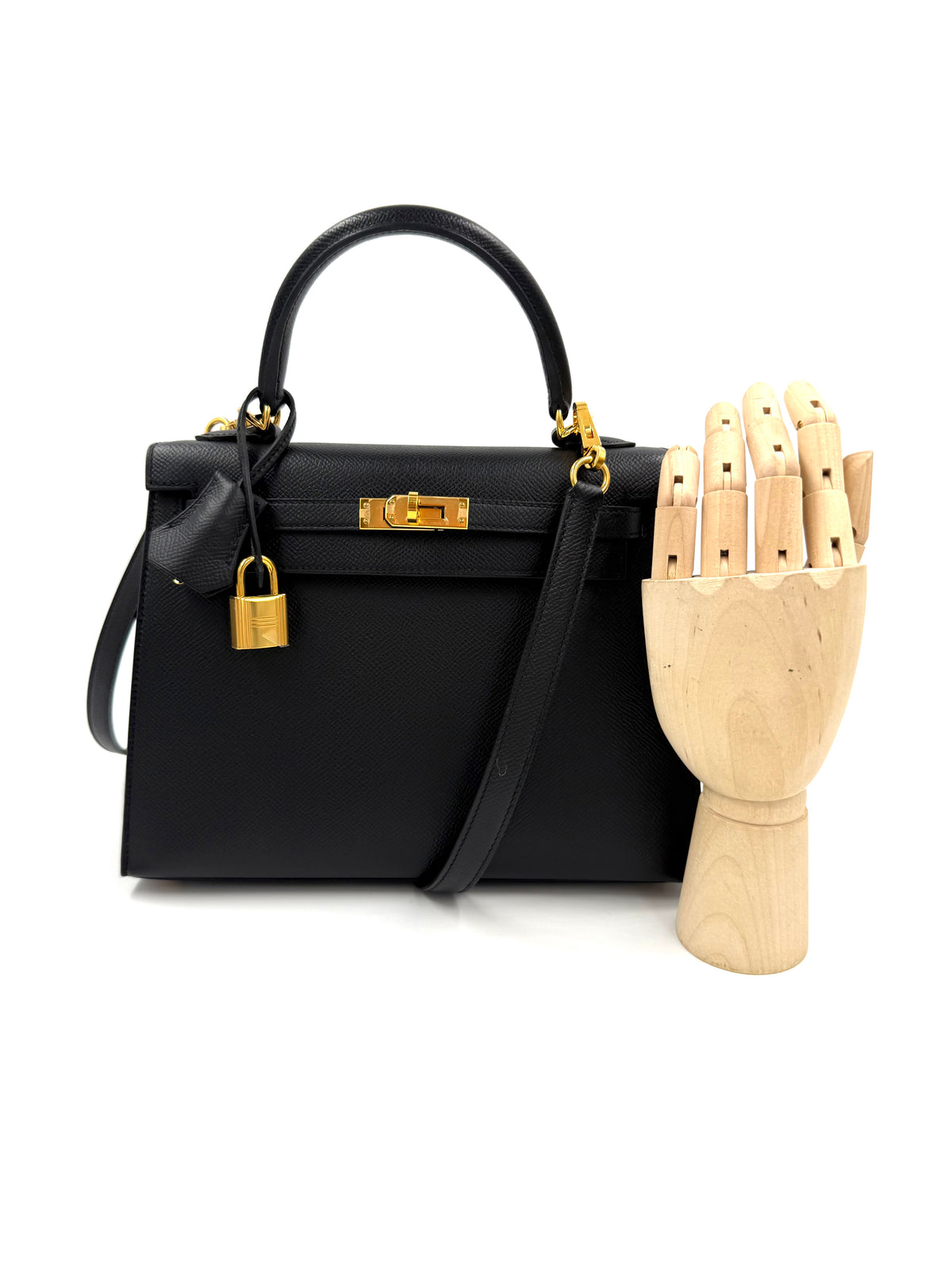 HERMÈS Kelly 25 Epsom Schwarz GHW