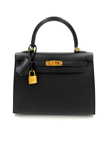 HERMÈS Kelly 25 Epsom Schwarz GHW