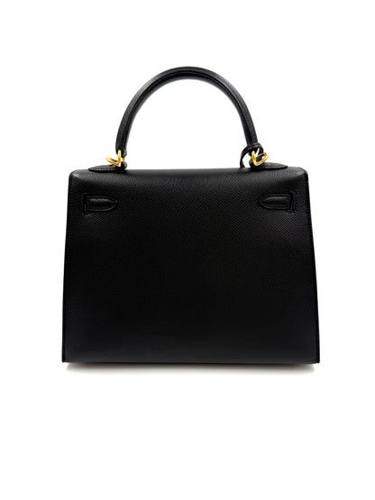HERMÈS Kelly 25 Epsom Schwarz GHW