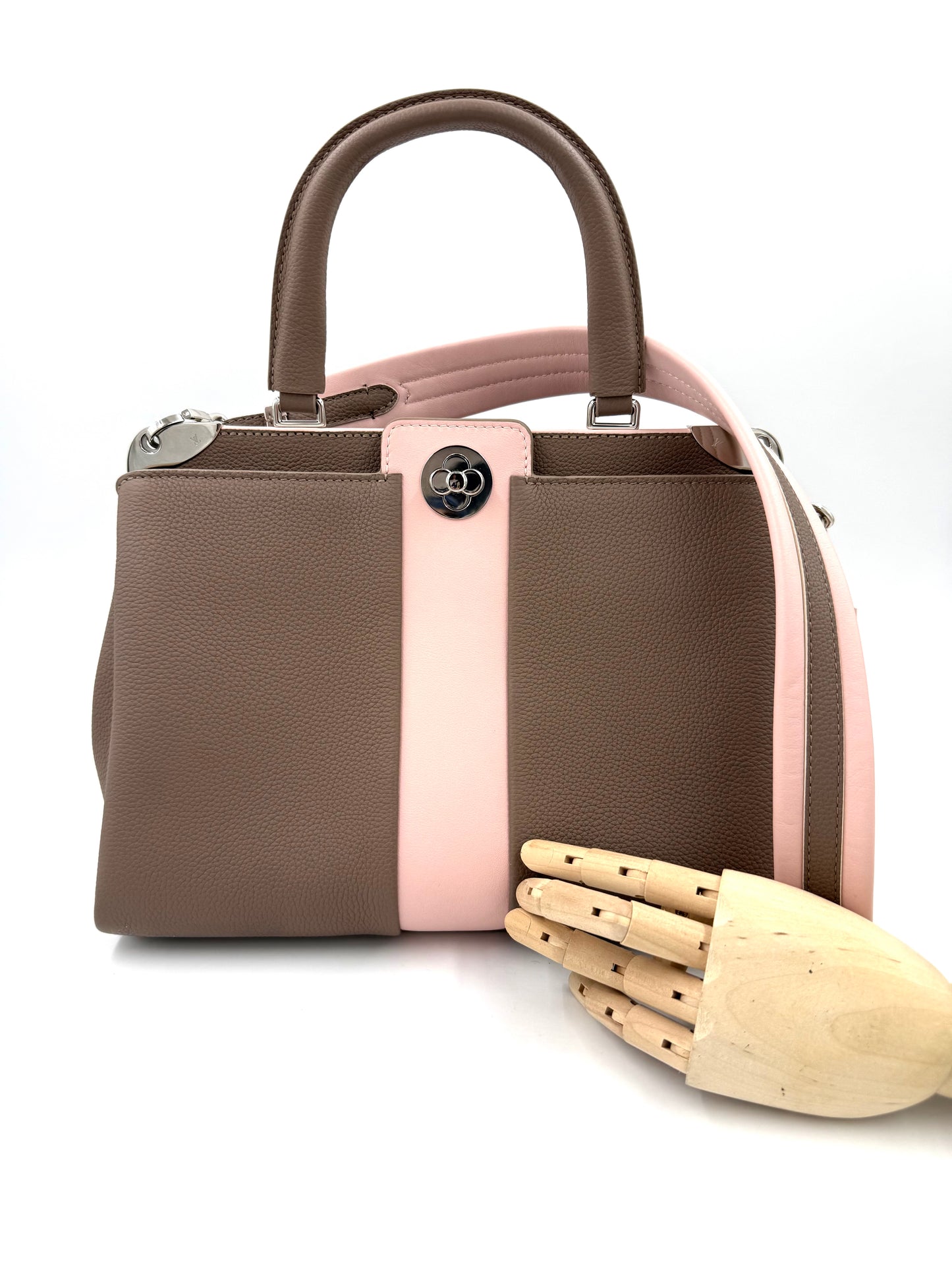 LOUIS VUITTON Astrid Taupe Rose elegante Designer Handtasche in Taupe und Rosé aus genarbtem Leder