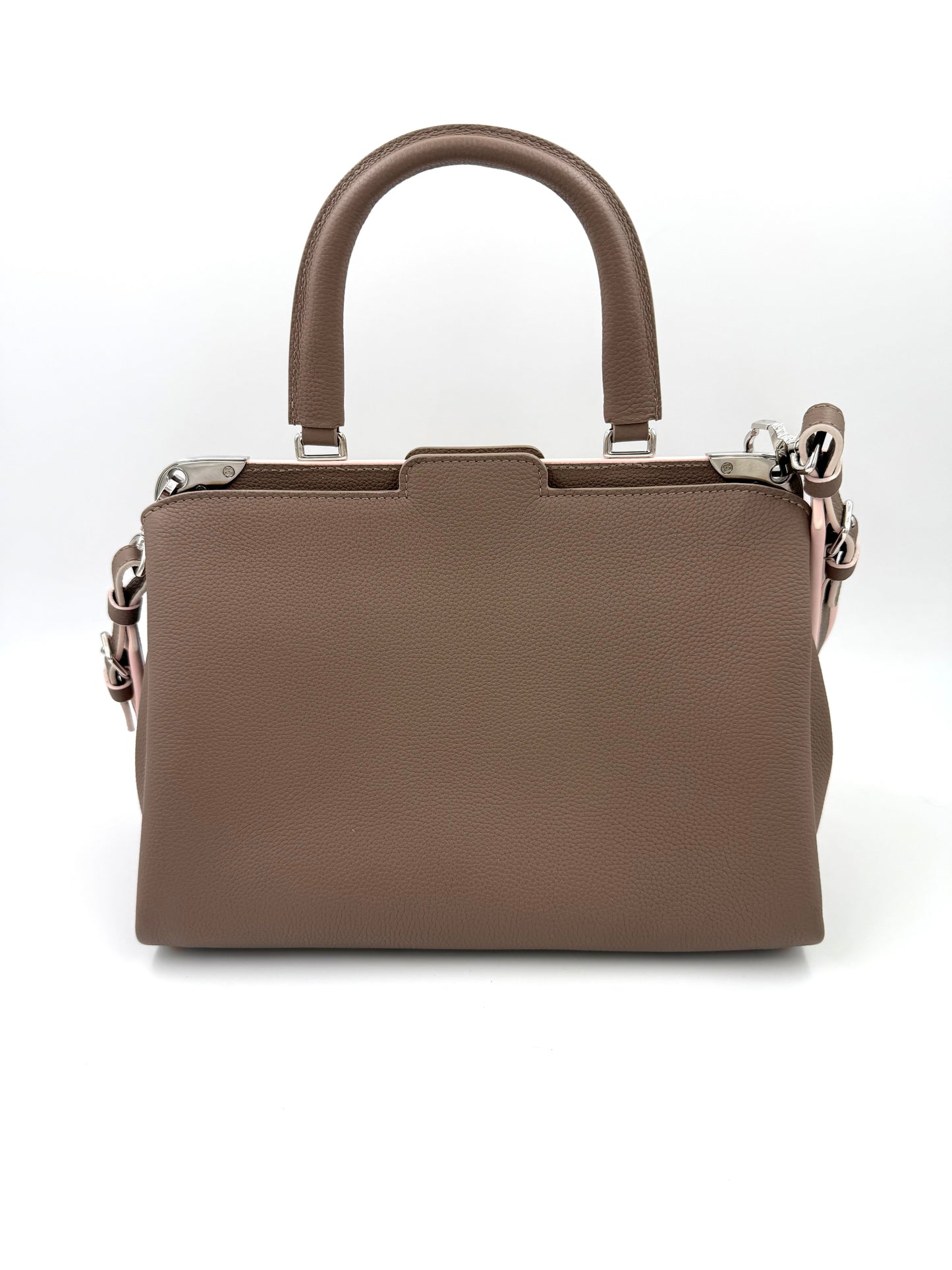 LOUIS VUITTON Astrid Taupe Rose elegante Designer Handtasche aus genarbtem Leder mit abnehmbarem Schulterriemen second hand