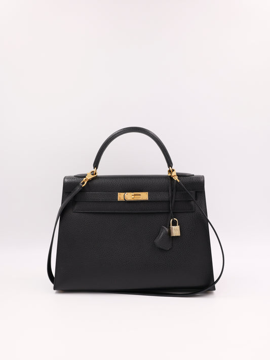 HERMÈS Kelly 32 Ardennes schwarz GHW