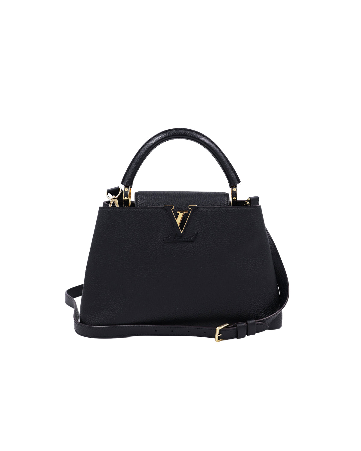 LOUIS VUITTON Capucines MM Taurillon schwarz schwarze Designer Handtasche mit Tragegriff und Schulterriemen