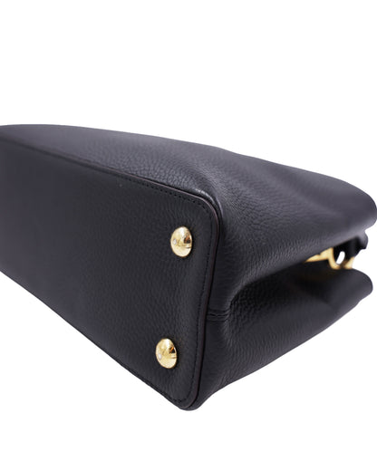 LOUIS VUITTON Capucines MM Taurillon schwarz schwarze Designerhandtasche aus genarbtem Leder