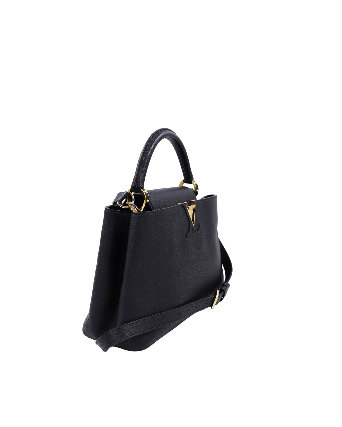 LOUIS VUITTON Capucines MM Taurillon schwarz mit Henkel und Schulterriemen