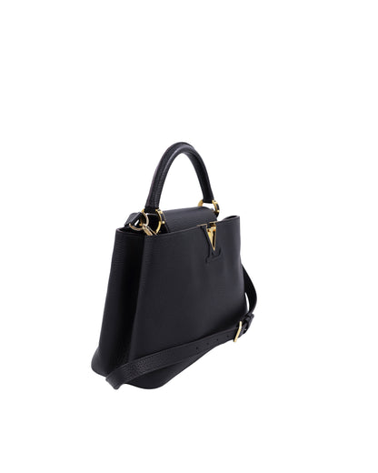 LOUIS VUITTON Capucines MM Taurillon schwarz mit Henkel und Schulterriemen