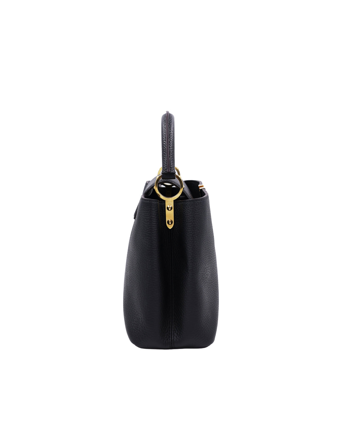 LOUIS VUITTON Capucines MM Taurillon schwarz schwarze Designerhandtasche in Seitenansicht