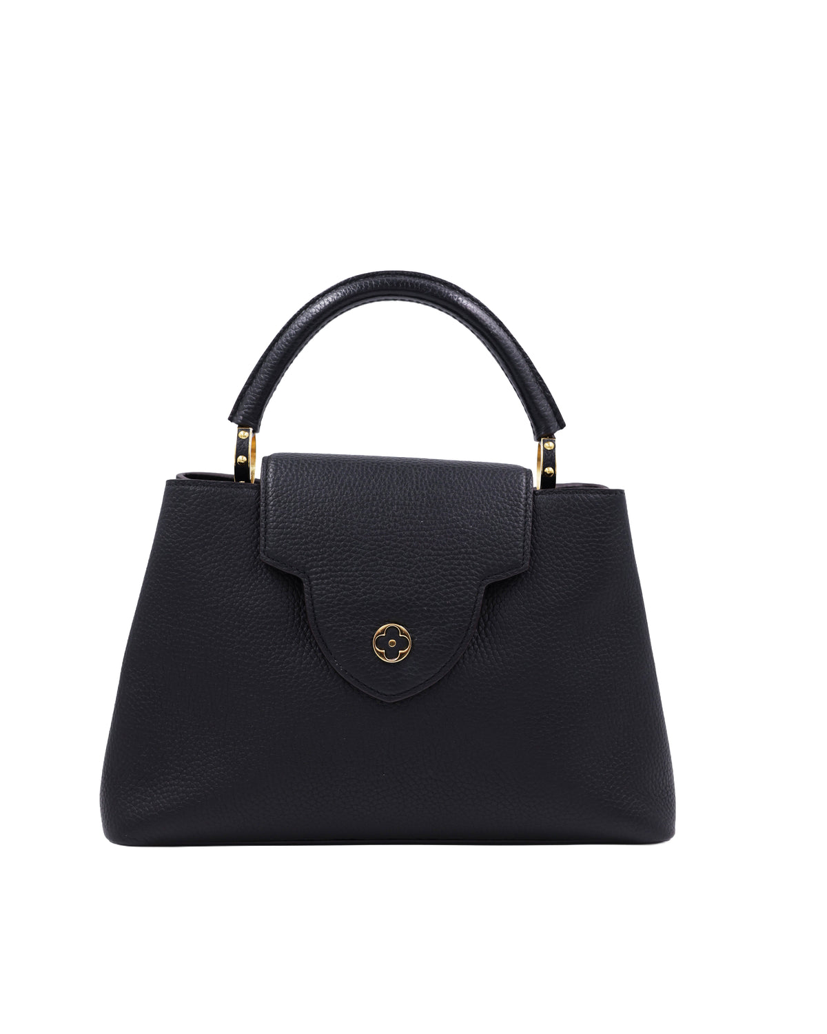 LOUIS VUITTON Capucines MM Taurillon schwarz schwarze Handtasche mit Henkel und goldfarbenem Verschluss