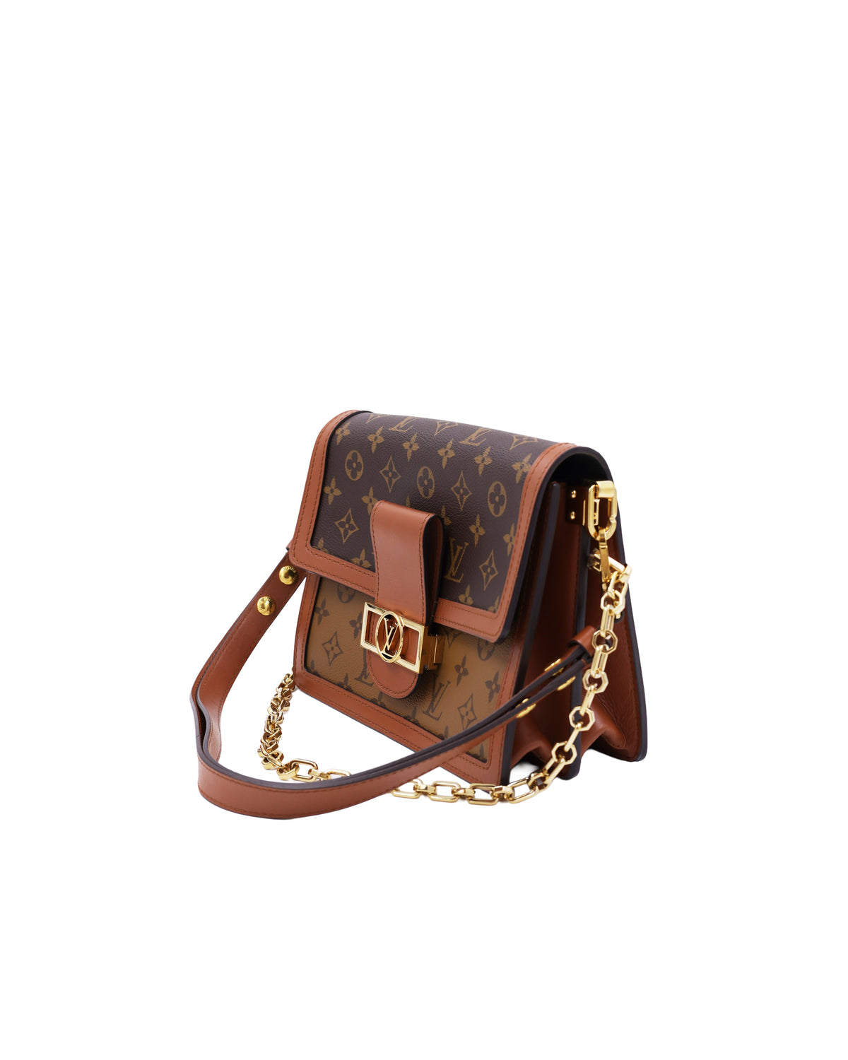 LOUIS VUITTON Dauphine MM Monogram Reverse als Secondhand Designerhandtasche mit Monogramm und Kettenriemen