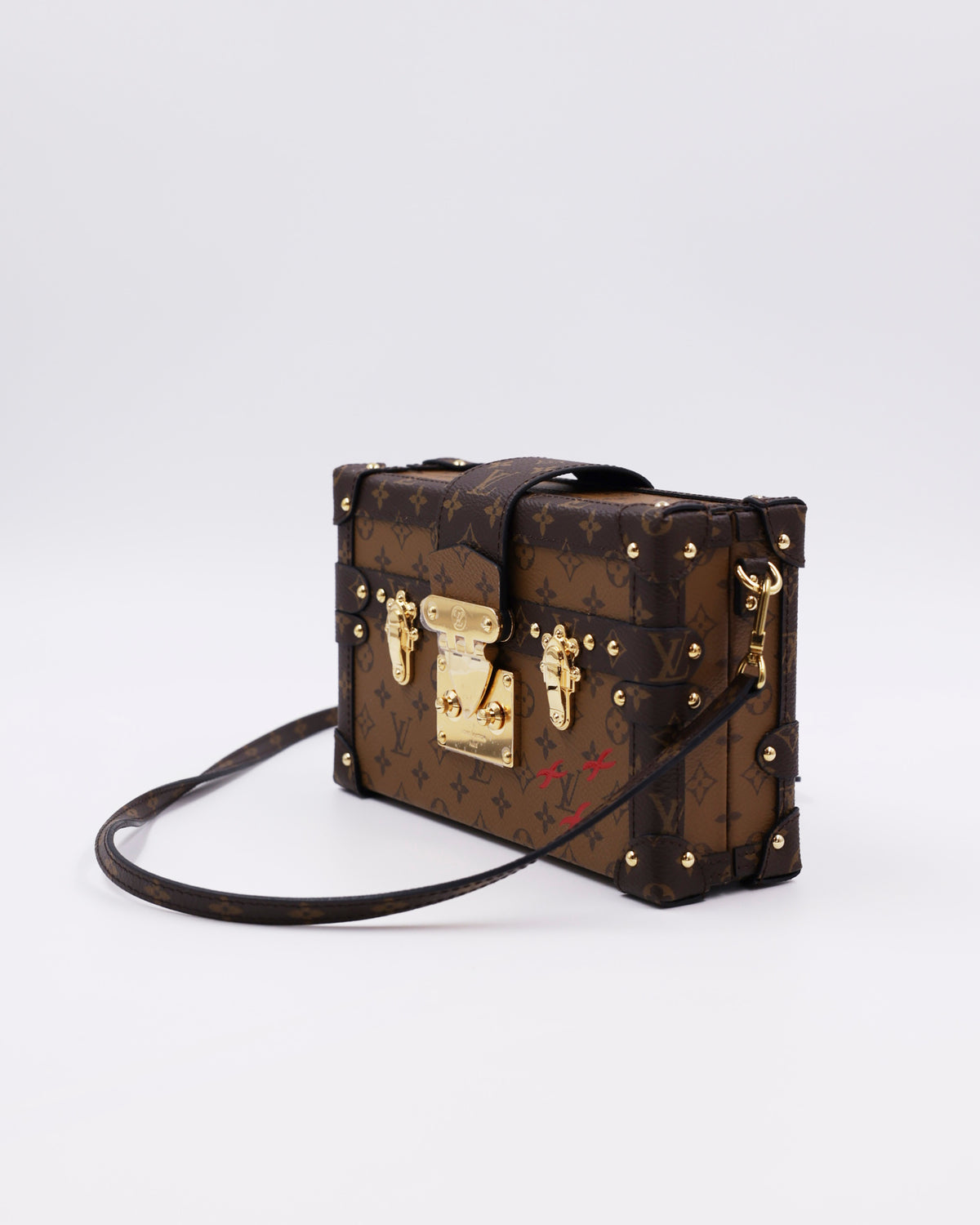 LOUIS VUITTON Petit Malle Monogram Reverse Designerhandtasche second hand mit Schulterriemen